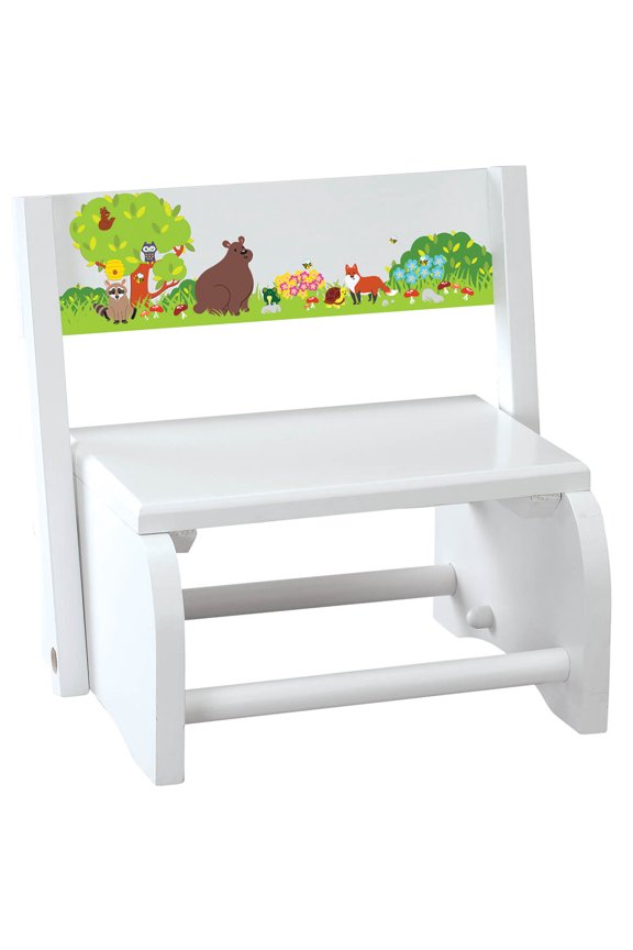 Children's White Woodland Animals Step Stool