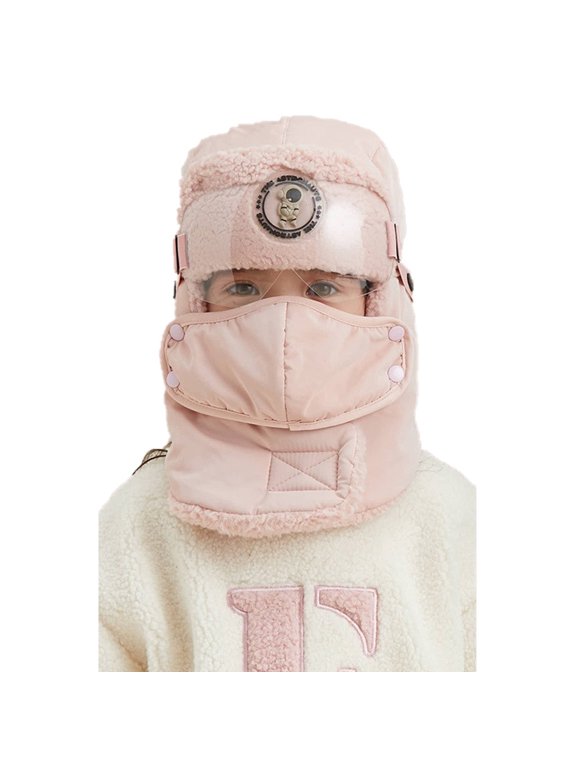 Children's Windproof Hat, Winter Warm Face Mask, Eskimo Hat with Ear Flaps, Fully Wrapped Cotton and Velvet, Non Fogging Goggles With Mask, Cute Cozy Trapper Cap for Kids, Ski Mask Balaclava