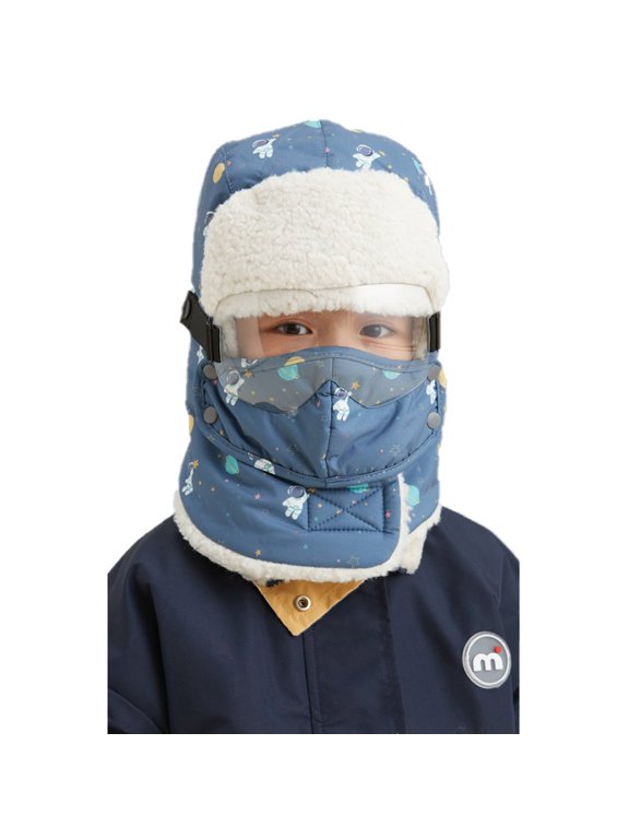 Children's Windproof Hat, Winter Warm Face Mask, Eskimo Hat with Ear Flaps, Fully Wrapped Cotton and Velvet, Non Fogging Goggles With Mask, Cute Cozy Trapper Cap for Kids, Ski Mask Balaclava