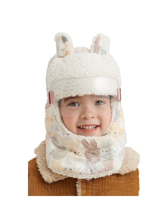 Children's Windproof Hat, Winter Warm Face Mask, Eskimo Hat with Ear Flaps, Fully Wrapped Cotton and Velvet, Non Fogging Goggles With Mask, Cute Cozy Trapper Cap for Kids, Ski Mask Balaclava