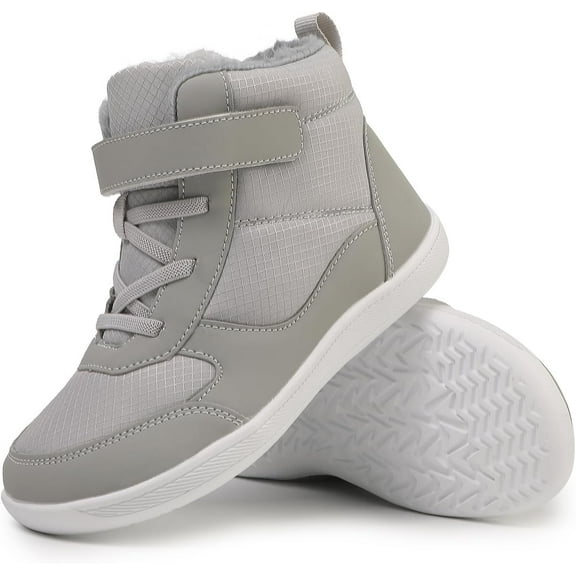 Children’s Winter Boots with Wide Toe Box Waterproof Zero Drop Sole Minimalist Barefoot Hiking Snow Boots for Girls and Boys Non-Slip Plush Lining Ankle Snow Boots for Toddler/Little Kids/Big Kids