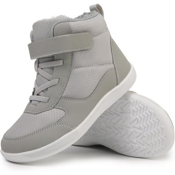 Children’s Winter Boots with Wide Toe Box Waterproof Zero Drop Sole Minimalist Barefoot Hiking Snow Boots for Girls and Boys Non-Slip Plush Lining Ankle Snow Boots for Toddler/Little Kids/Big Kids