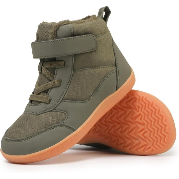 Children’s Winter Boots with Wide Toe Box Waterproof Zero Drop Sole Minimalist Barefoot Hiking Snow Boots for Girls and Boys Non-Slip Plush Lining Ankle Snow Boots for Toddler/Little Kids/Big Kids