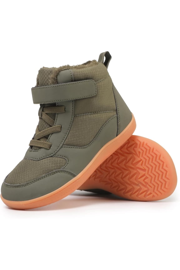 Children’s Winter Boots with Wide Toe Box Waterproof Zero Drop Sole Minimalist Barefoot Hiking Snow Boots for Girls and Boys Non-Slip Plush Lining Ankle Snow Boots for Toddler/Little Kids/Big Kids