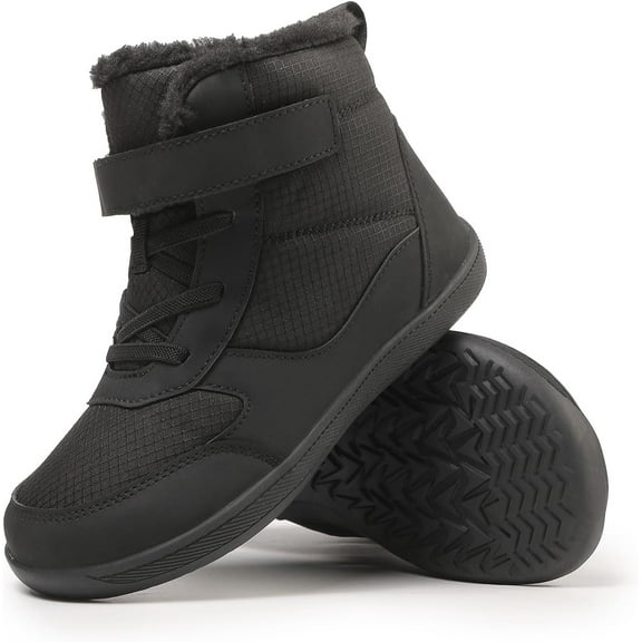 Children’s Winter Boots with Wide Toe Box Waterproof Zero Drop Sole Minimalist Barefoot Hiking Snow Boots for Girls and Boys Non-Slip Plush Lining Ankle Snow Boots for Toddler/Little Kids/Big Kids