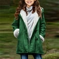 thumbnail image 1 of Children's Winter Coat Boys Girls Suede Fleece Lined Warm Hooded Jacket Soft Button Horn Outwear Coats with Pockets Green 8Y, 1 of 5
