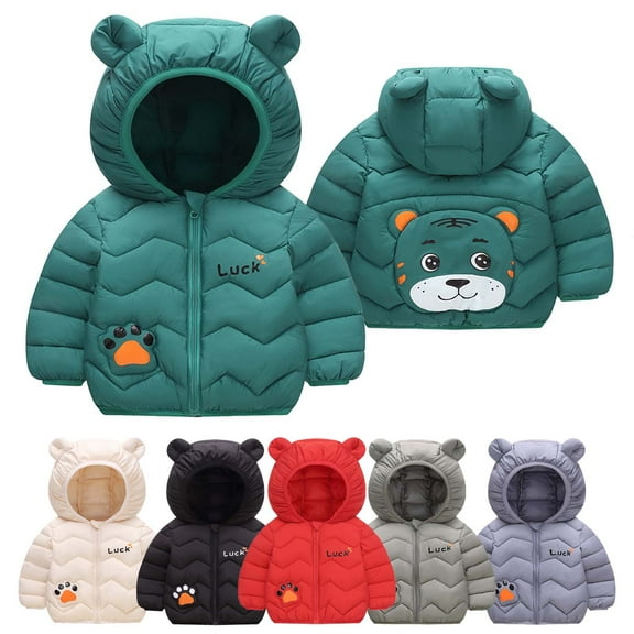 Children's Winter Coat Waterproof Rain Jacket Toddler Kids Boys Girls Winter Fleece Padded Jacket Hooded Zip Jacket Coat Winter Clothes Casual Fall Outfits
