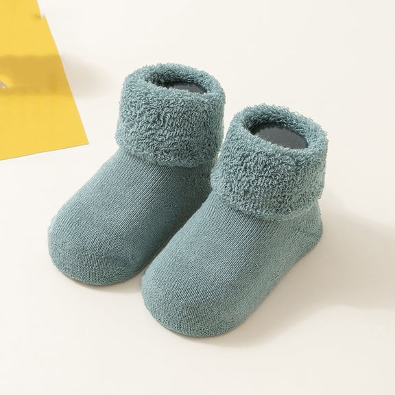 Children's Winter Fleece Floor Socks Kids Boys Girls Slipper Socks Thickened Warm Ankle Crew Socks Cotton Socks Green 90