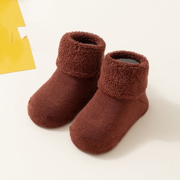 Children's Winter Fleece Floor Socks Kids Boys Girls Slipper Socks Thickened Warm Ankle Crew Socks Girls Athletic Socks Brown 90