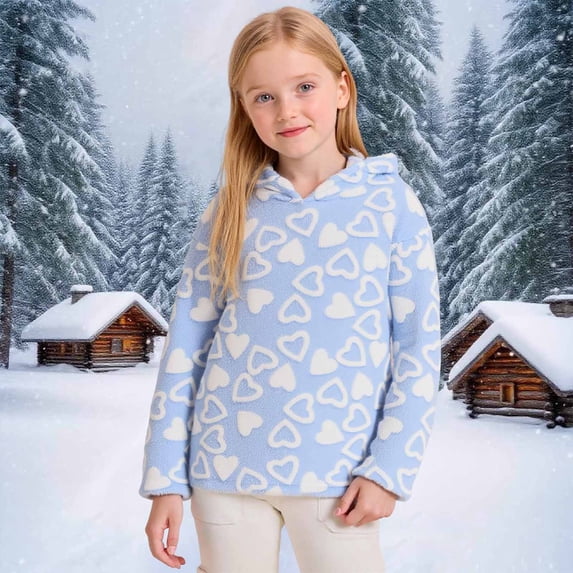 Children's Winter Fuzzy Hoodies Cute Loose Long Sleeve Fleece Warm Loungewear Pajama Pullover Tops Halloween Sweatshirt Sky Blue 120