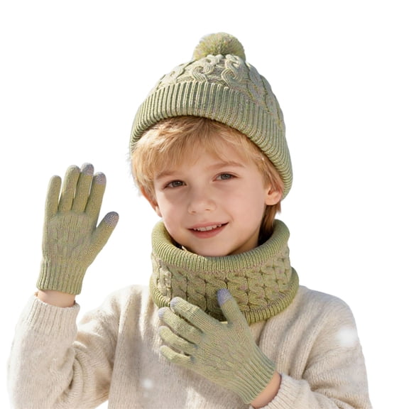 Children's Winter Hats Gloves Scarf Set, Warm Lined Beanie Hats Knitted Cap for 2-8 Years Boys Girls