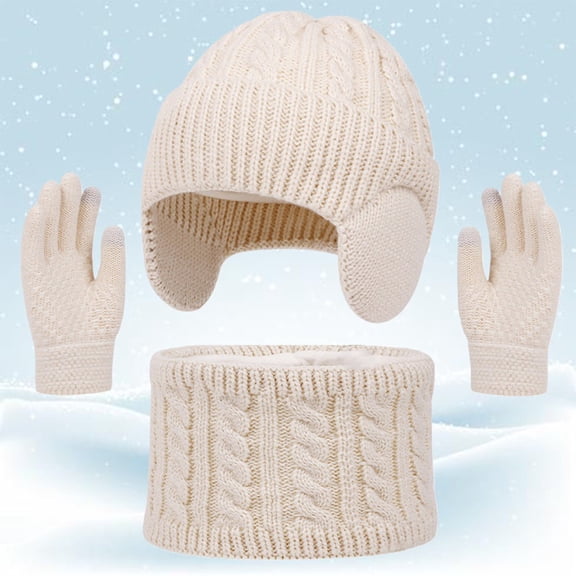 Children's Winter Hats Gloves and Scarf Set, Children Beanies Hats Warm Lined Beanie for Ages 2-12 Years Girls Boys