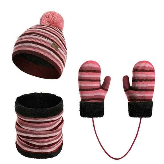 Children's Winter Hats Gloves and Scarf Set, Warm Hat Gloves Knit Lined Neck Warmer Set for Ages 3-8 Years Boys Girls