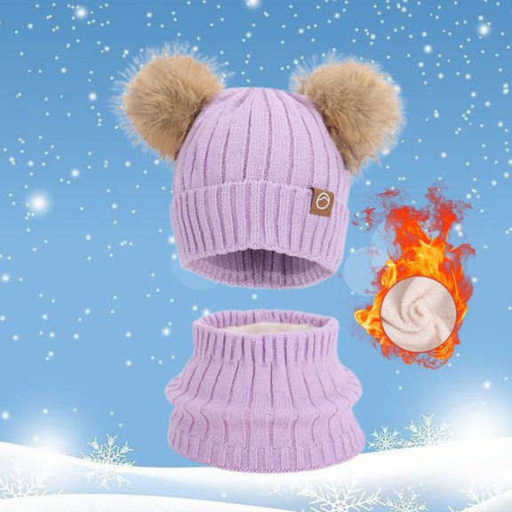Children's Winter Hats Scarf Set, Warm Beanie Hats Knitted Cap for Ages 4-10 Years Girls Boys