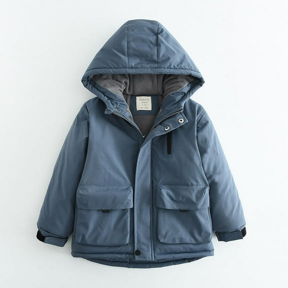 Children's Winter Hooded Parka Boys Girls Winter Warm Fleece Lined Waterproof Windproof Jackets Outdoor Thick Outwear Coats with Pockets Blue 12-13Y