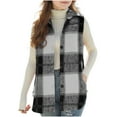 thumbnail image 1 of Children's Winter Plaid Vests Sleeveless Casual Warm Collar Top Fall Fashion Color Block Pocket Outerwear for Kids Black 12-13 Years, 1 of 8