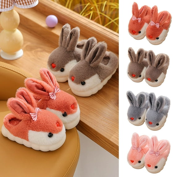 Children's Winter Rabbit Boys/Girls' Warm Non Slip Home Plush Slippers Coffee qILAKOG Size 36