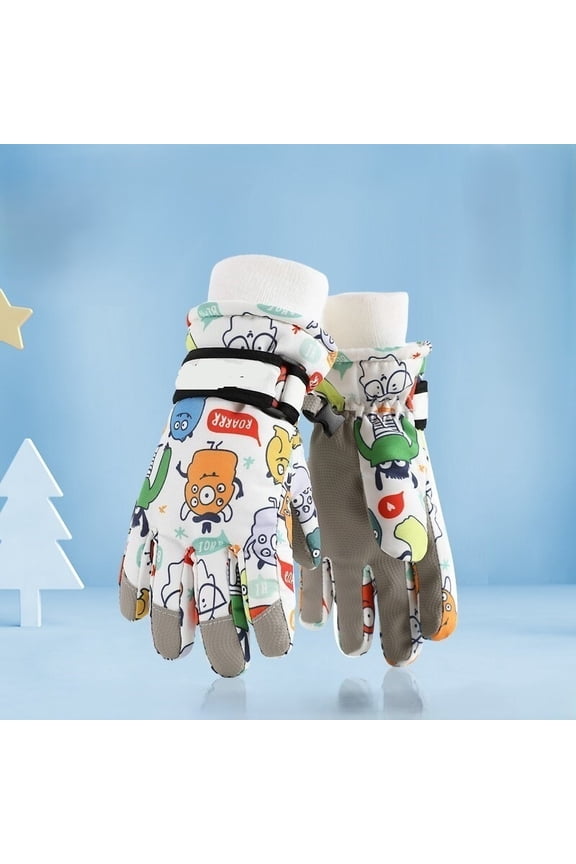 Children's Winter Ski Gloves - Fun Cartoon Design, Soft & Comfortable, One Size Fits All for Ages 4-13, Unisex
