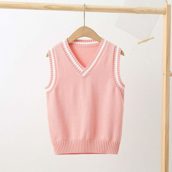 Children’s Winter Solid Knitted College Style V-Neck Sweater Vest Soft Polyester Fashion Pullover Sleeveless Warm Breathable Stylish Casual Daily Birthday Home Travel Boys Girls Multiple Sizes