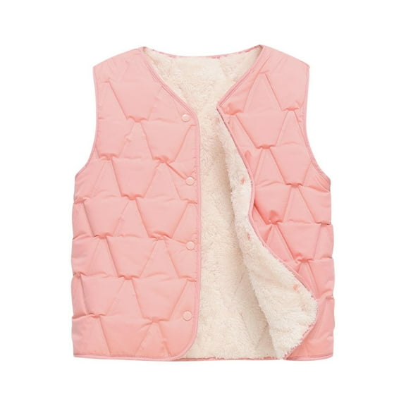 Children's Winter Vests Plus Velvet Padded Solid Color Sleeveless Zipper Top Boys and Girls Fleece Warm Soft Vest Pink 15 Years