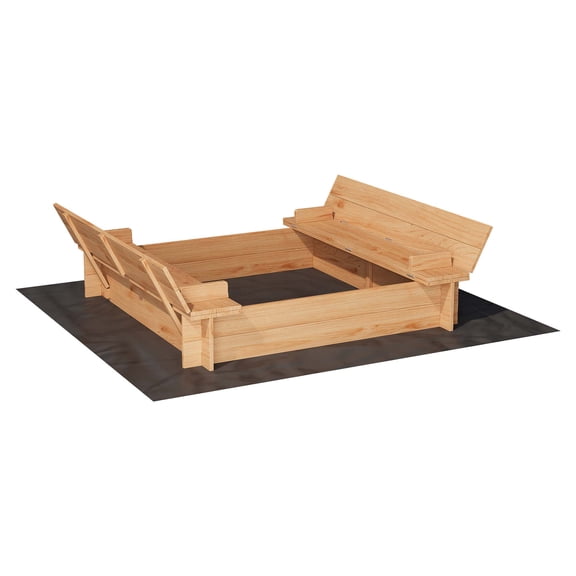 Children's Wooden Sandbox with 2 Foldable Bench Seats, Children Outdoor Wooden Playset, Kids Sandbox for Backyard, Patio, Garden