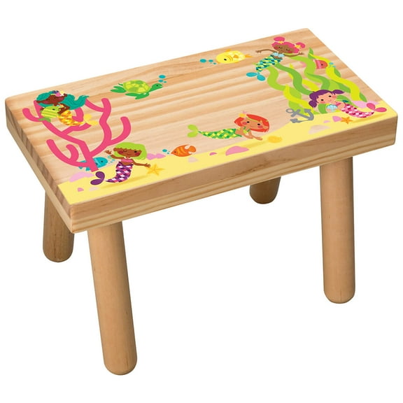 Childrens Wooden Step Stool, Under the Sea Mermaid Design