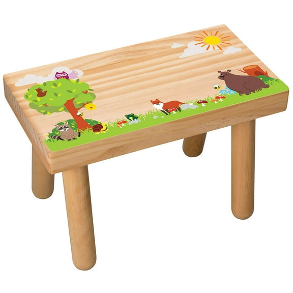 Childrens Wooden Step Stool, Woodland Animals Design