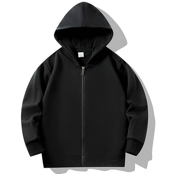 Children's Zip Up Hoodies Fashion Fall Teen Girls Long Sleeved Hooded Sweatshirt with Pockets Winter Warm Sports Jacket Black 7-8Years