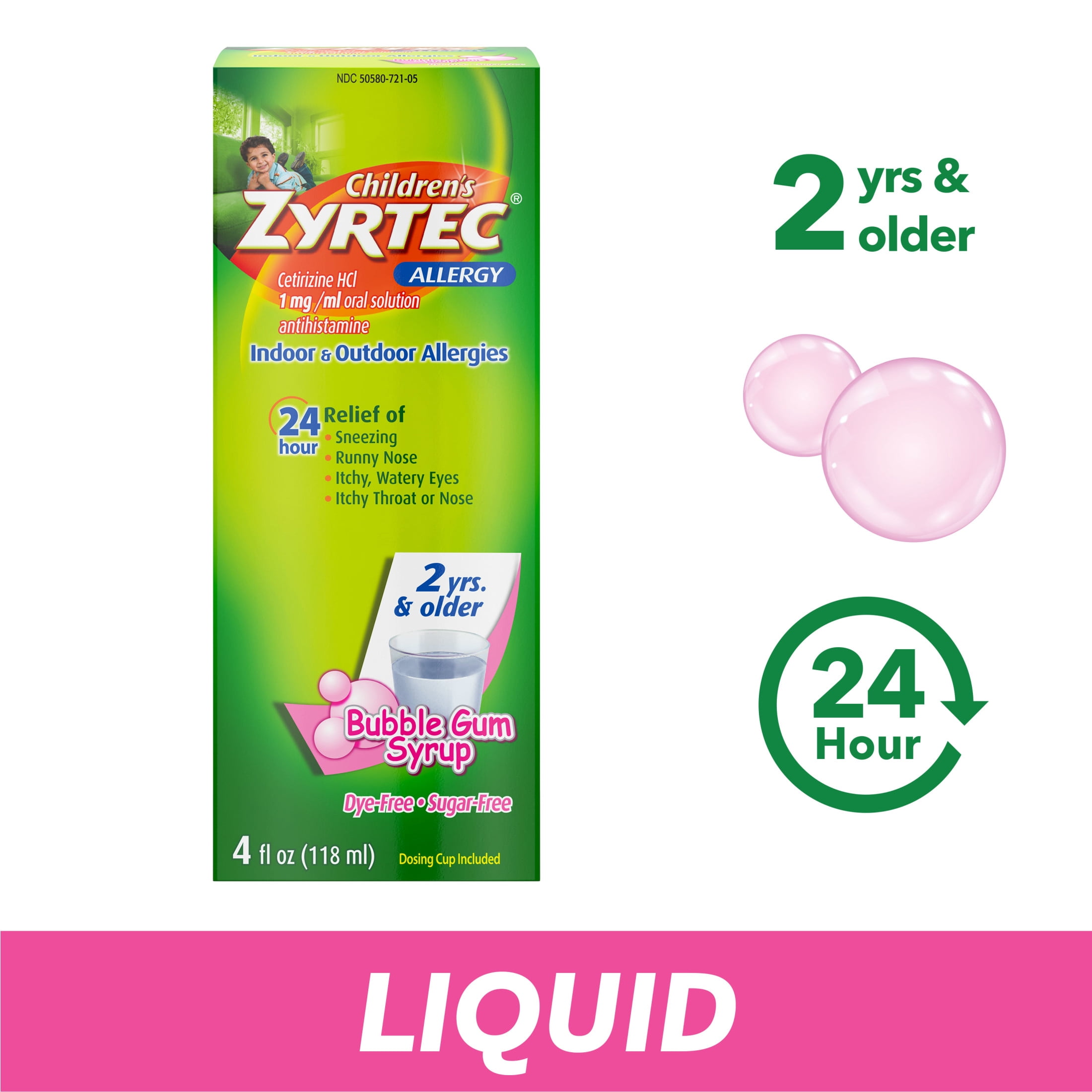 Children's Zyrtec 24 Hour Allergy Relief Syrup, Bubble Gum, 4 fl. oz