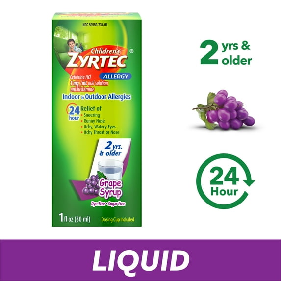 Children's Zyrtec 24 Hour Allergy Relief Syrup, Grape Flavor, 1 fl. oz