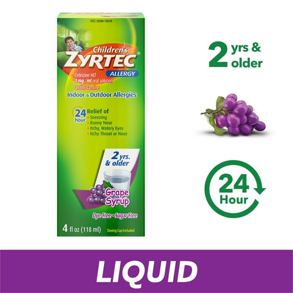 Children's Zyrtec 24 Hour Allergy Relief Syrup, Grape Flavor, 4 fl. oz