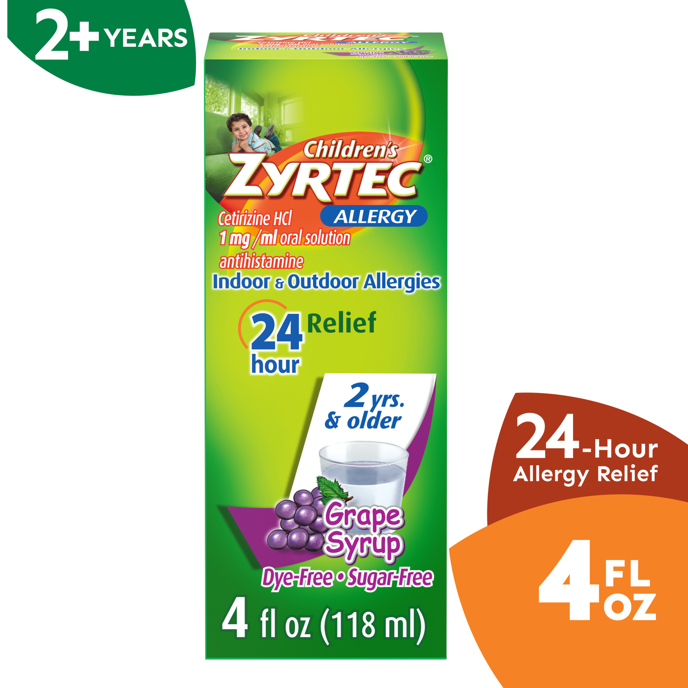 Children's Zyrtec 24 Hour Allergy Relief Syrup, Grape Flavor, 4 fl. oz - image 1 of 9