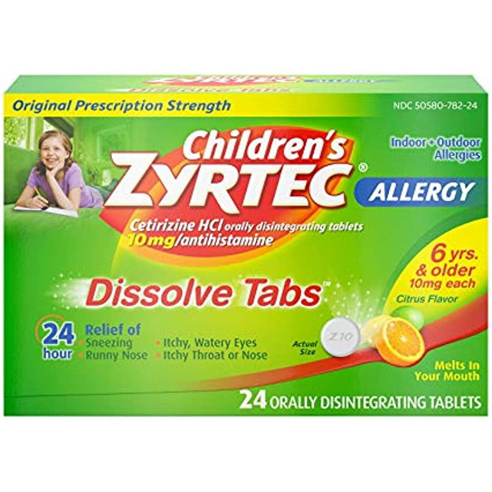Children's Zyrtec 24 Hour Dissolving Allergy Relief Tablets with 10 mg