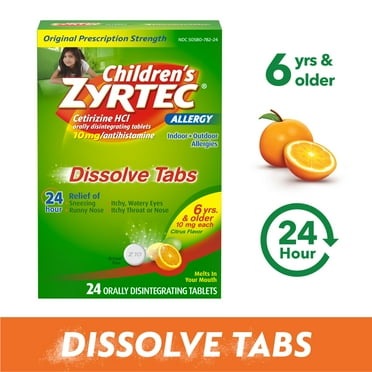 Children's Zyrtec 24 Hr Allergy Relief Dissolve Tablets, Citrus, 24 Count