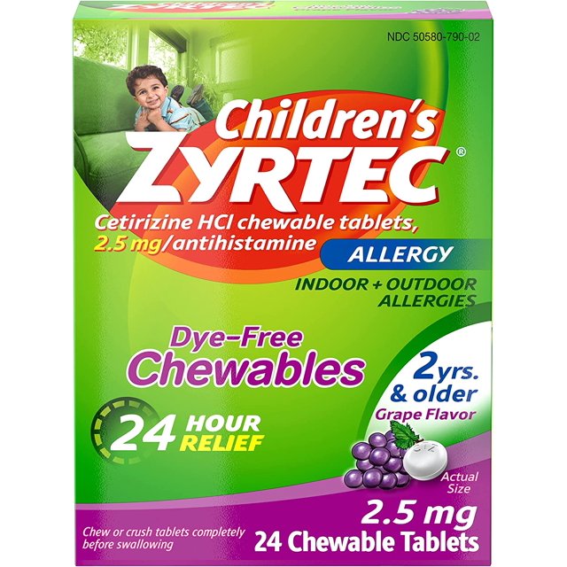 Children's Zyrtec Allergy DyeFree Chewables, 2 Years & Older, Grape