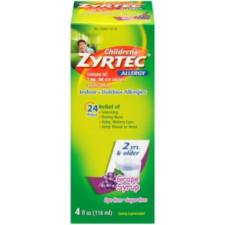 Children's Zyrtec Allergy Syrup Sugar Free Grape (Pack of 5)
