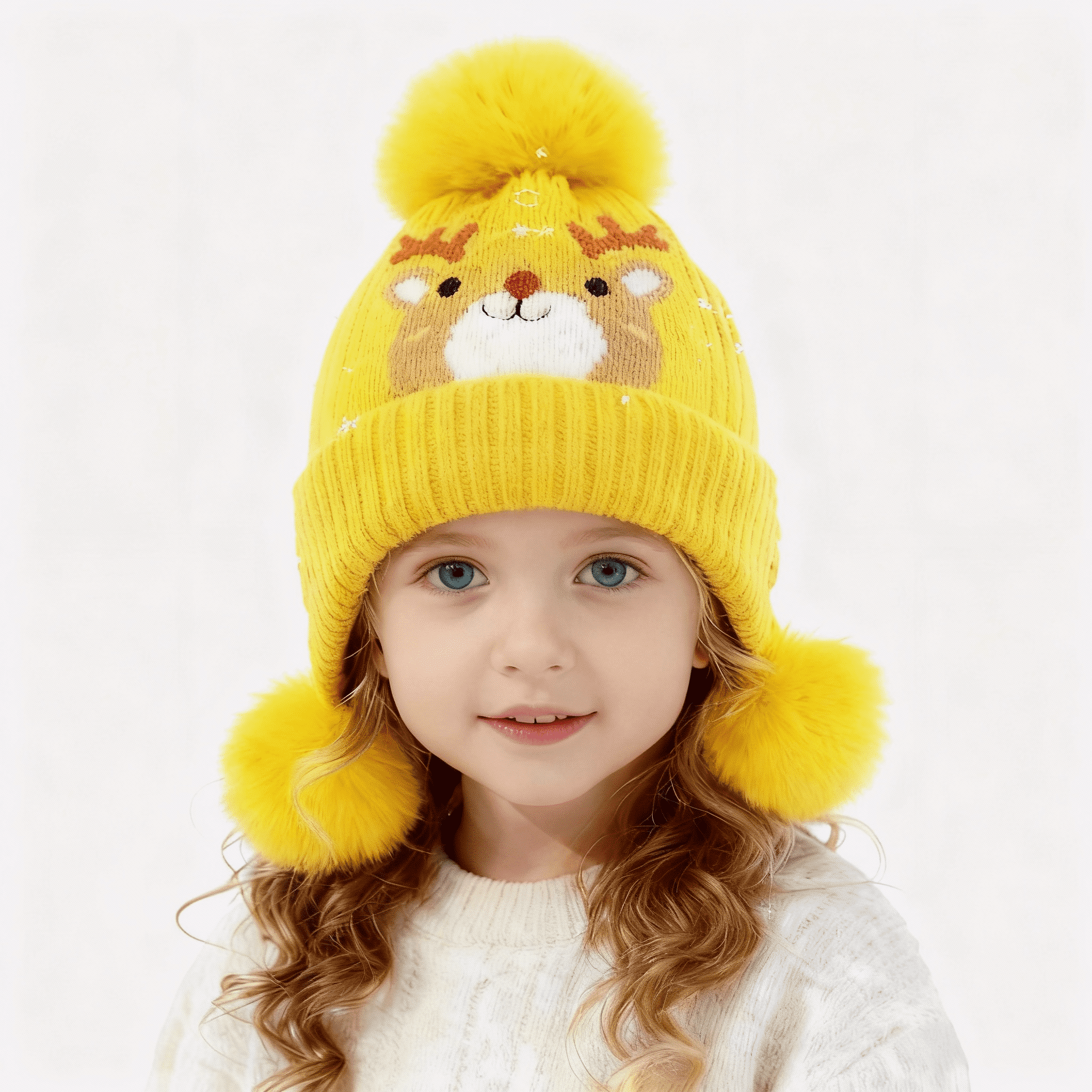 Children's cartoon wool cap knitted hat padded and thickened windproof cap