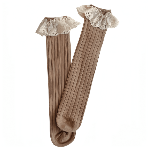 HS knit mid-calf socks for Kids with lace, high quality knit
