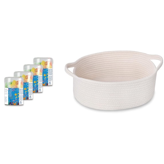 Children's dental floss sticks, unscented, 4 colors ocean animal shapes (4 pack), and with a gift bag and ribbon small woven basket