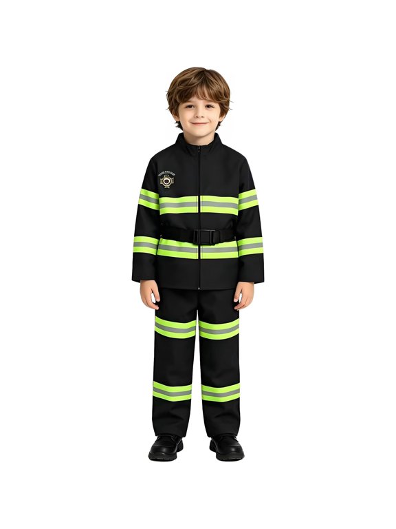 Children's firefighter costume set, including a jacket, pants, and belt—the perfect gift for kids who love to play firefighter