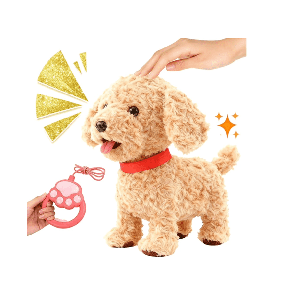 Children's interactive robot dog toy, simulation toy dog, with touch sensor, voice simulation, licking and swinging actions, remote control and towing rope, toy gift (battery powered)T