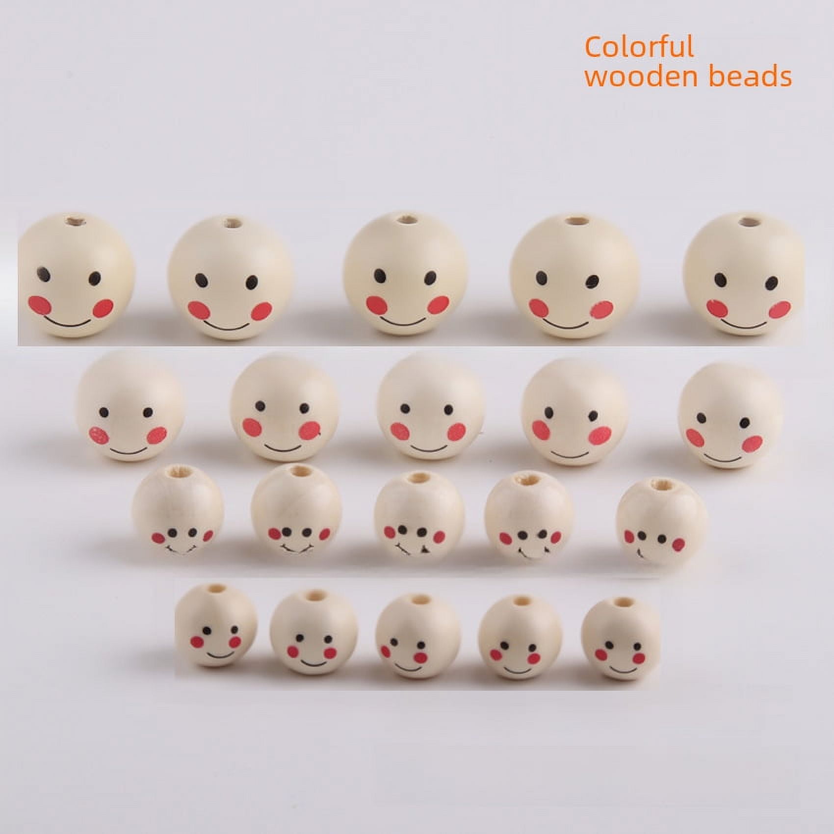 Children's jewelry beaded accessories wood color smiley face doll head