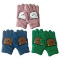thumbnail image 1 of Children's magic elastic gloves, warm five-finger bear baby gloves for boys and girls-Pink + Green + blue, 1 of 5