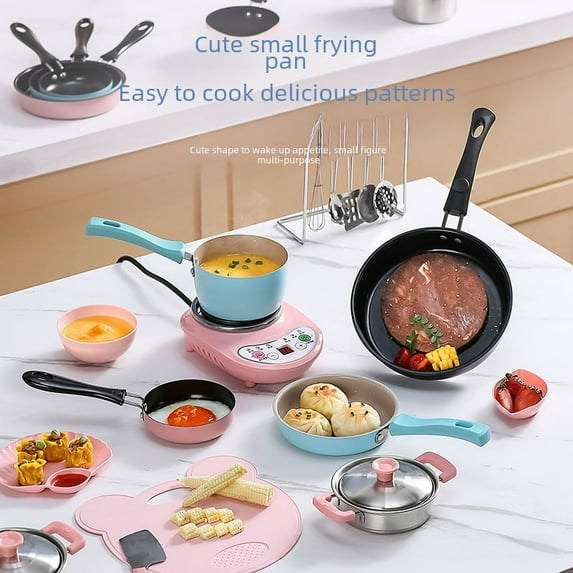 Children's mini kitchen real cooking frying pan can cook small iron pan non-stick pan pan baby food supplement small pot-White background+red dots 12cm