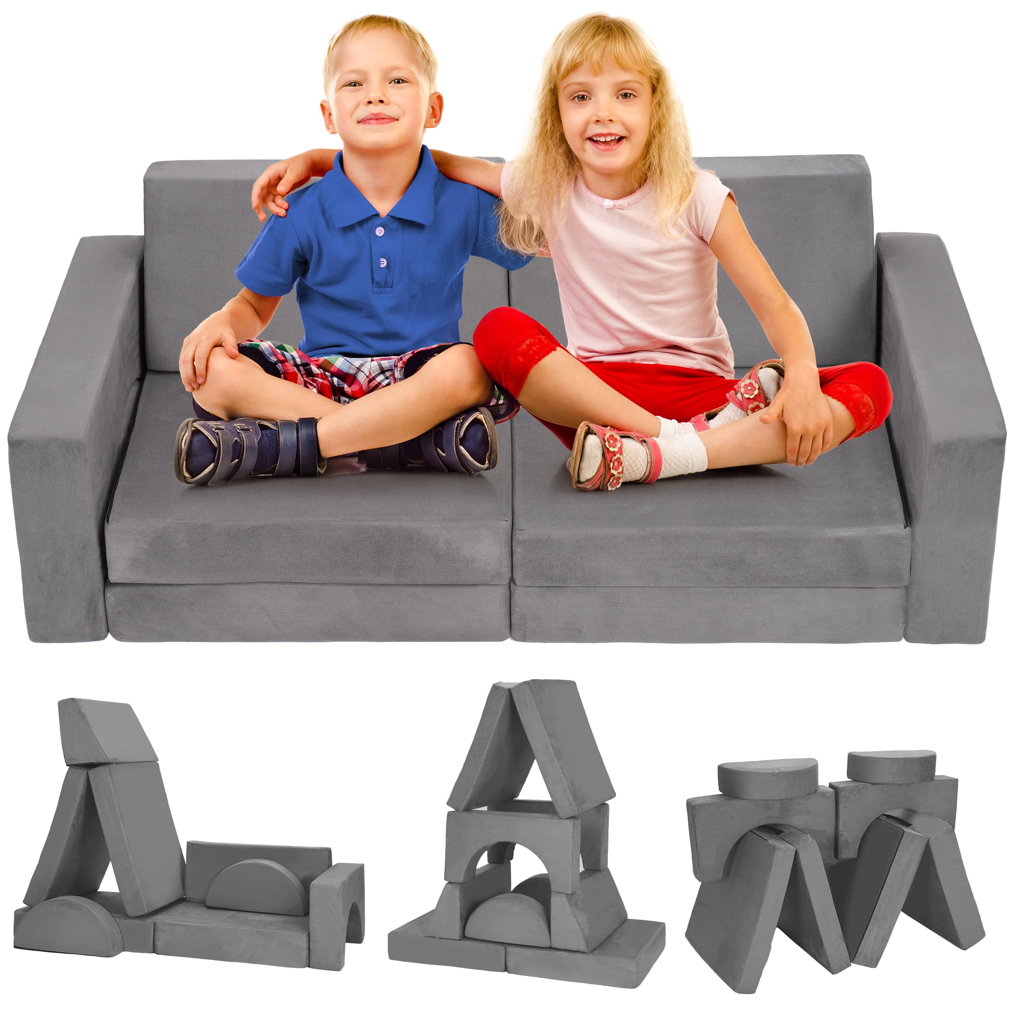 8pcs Modular Kids Play Couch,DIY Creativing Kids Explorer Floor Sofa , Versatile Convertible Foam and Floor Cushion for Toddlers Boys and Girls