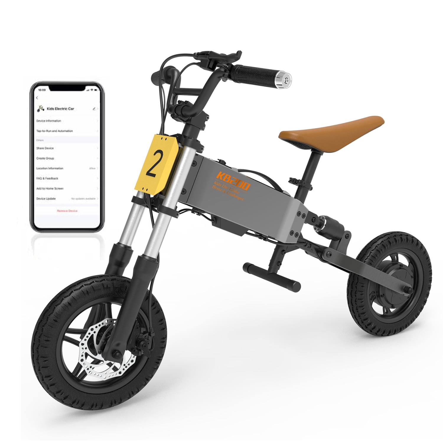 HOSAUNA 24V Electric Bike for Kids 6-13 Years Old, 200W Electric Balance Bike with APP Connection, Adjustable Seat, Disc Brake&E-Brake, Dual Shock Absorption System, 12"Tire Electric Dirt Bike, Gray