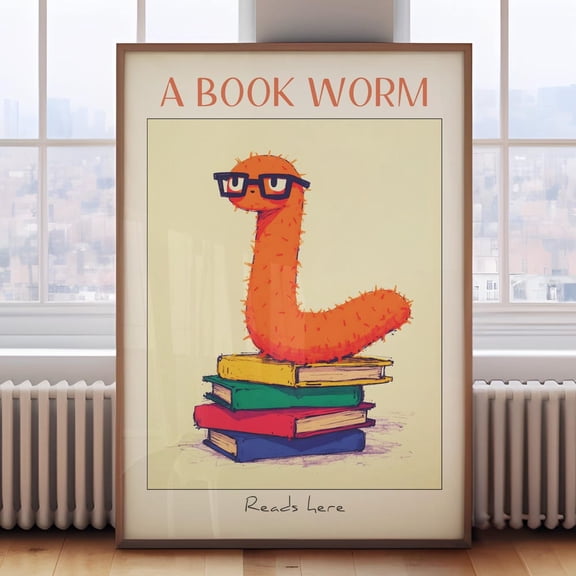 Children's reading poster kids reading decor kids bookworm print library print books wall art classroom reading print kids book print POSTER Wall Art