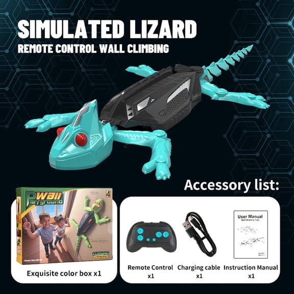 Wall-Climbing Lizard Toy, Remote-Control Gecko That Climbs Walls & Ceilings, RC Crawling Reptile with LED eyes, Funny Prank Gift for Kids Boys Girls Ages 6-12