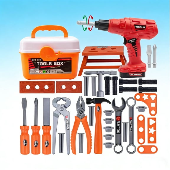 Children's tool set with tool box, suitable for boys and girls over 6 years old, DIY construction wooden products construction project 42 pieces