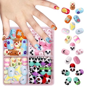 Children's wearable nails 96 pieces short square circle panda cartoon bear cute childlike girls children's nail art nail patches